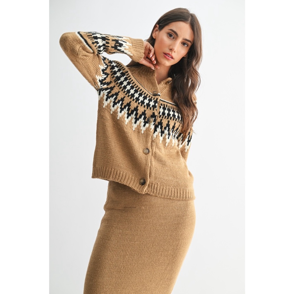 ISLE KNIT CARDIGAN AND SKIRT SET IN MOCHA - Picture 5 of 9